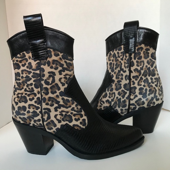 New Alberto Zago Western Boots Black Leopard Boots - Picture 2 of 8